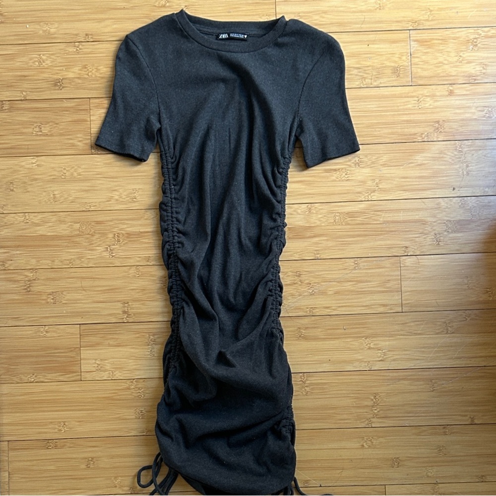 Zara Black Ruched Midi Dress